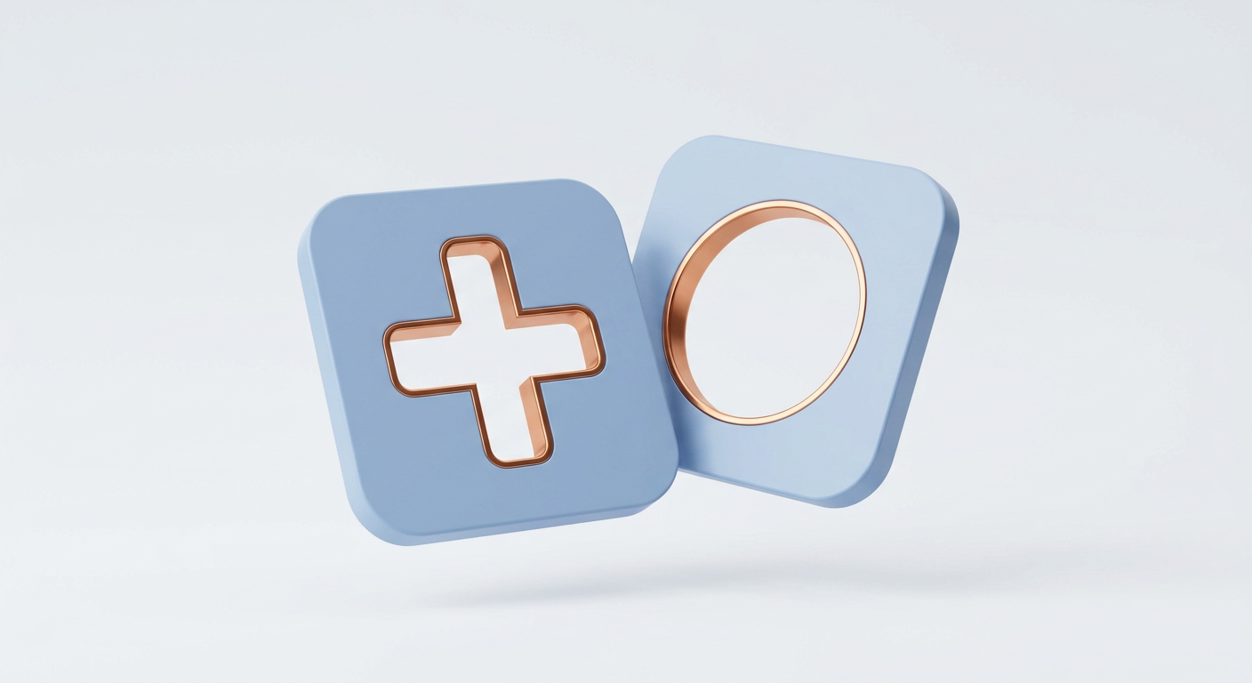 Two matte powder-blue plates with a plus and a circle cut out, rimmed in copper